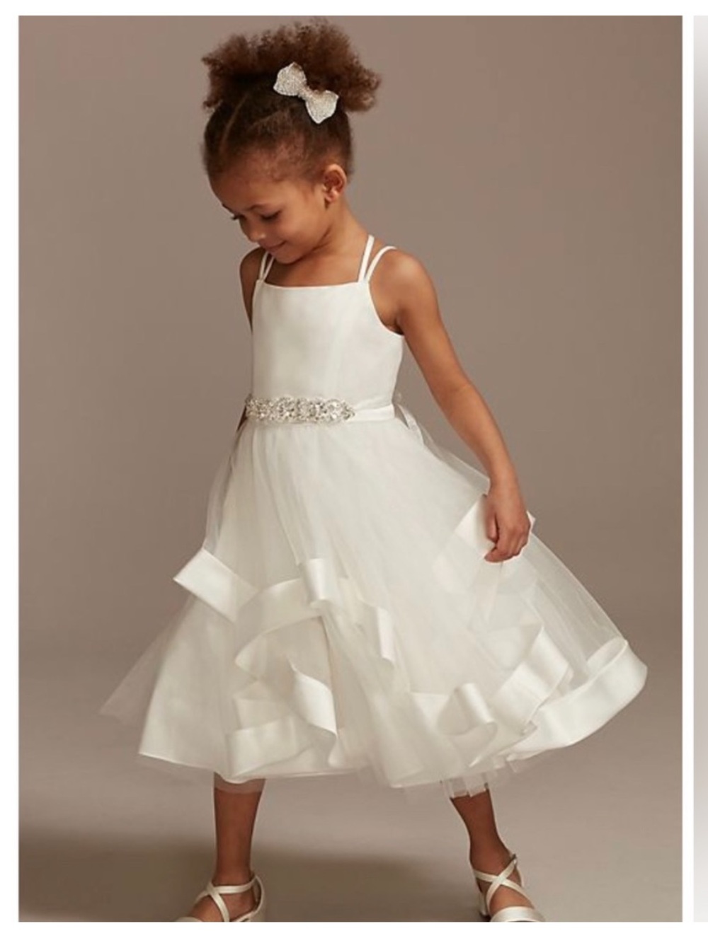White Double Strap Flower Girl Dress (no beaded waist belt)